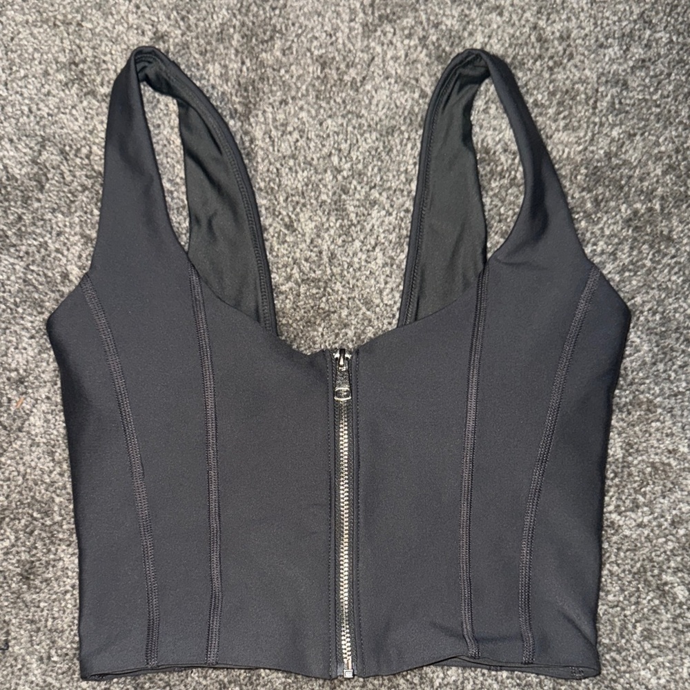 Sleek Black Zipper Crop Top